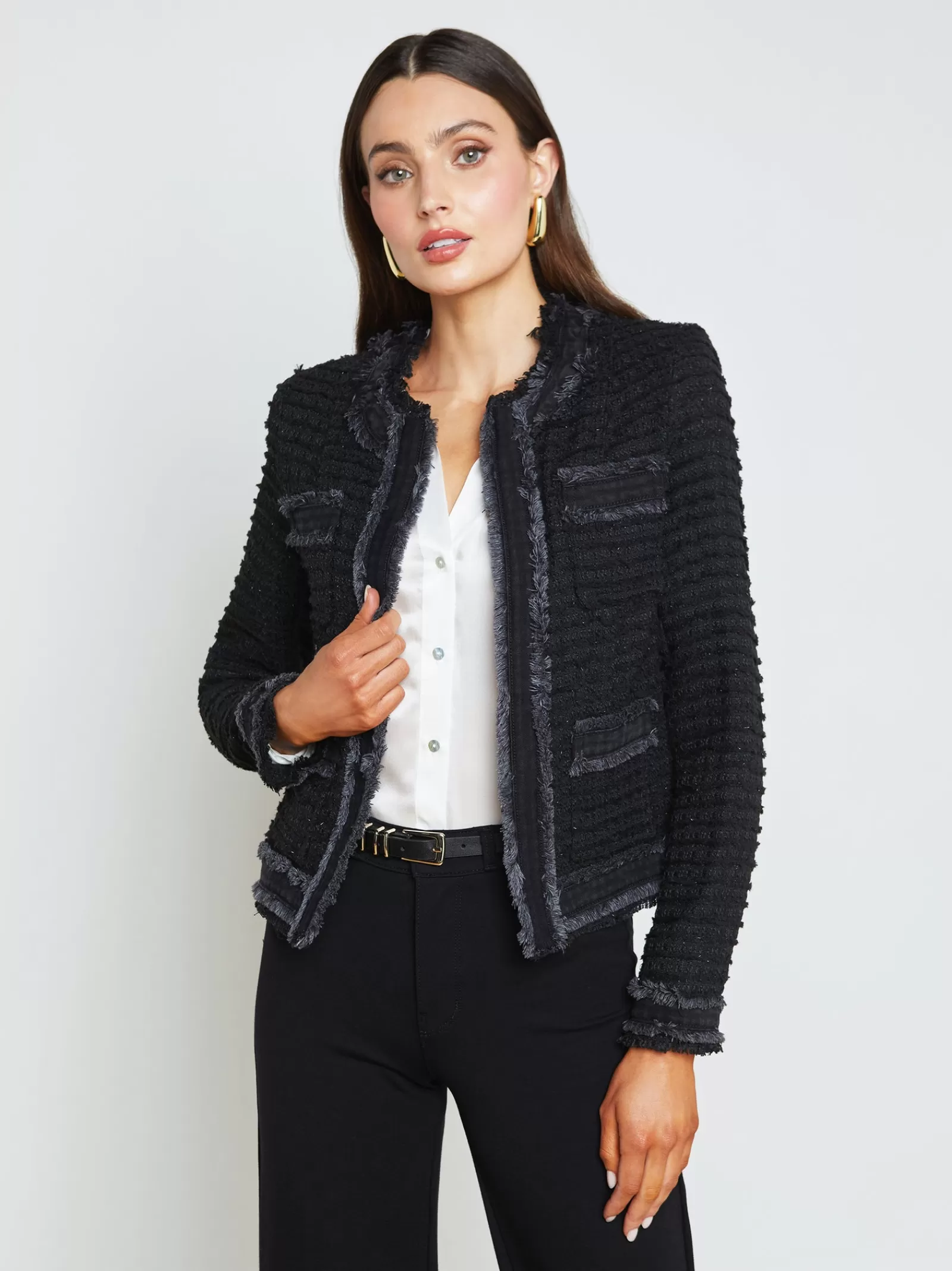 L'AGENCE Agnes Tweed Denim Jacket< All Things Black | Blazers & Jackets