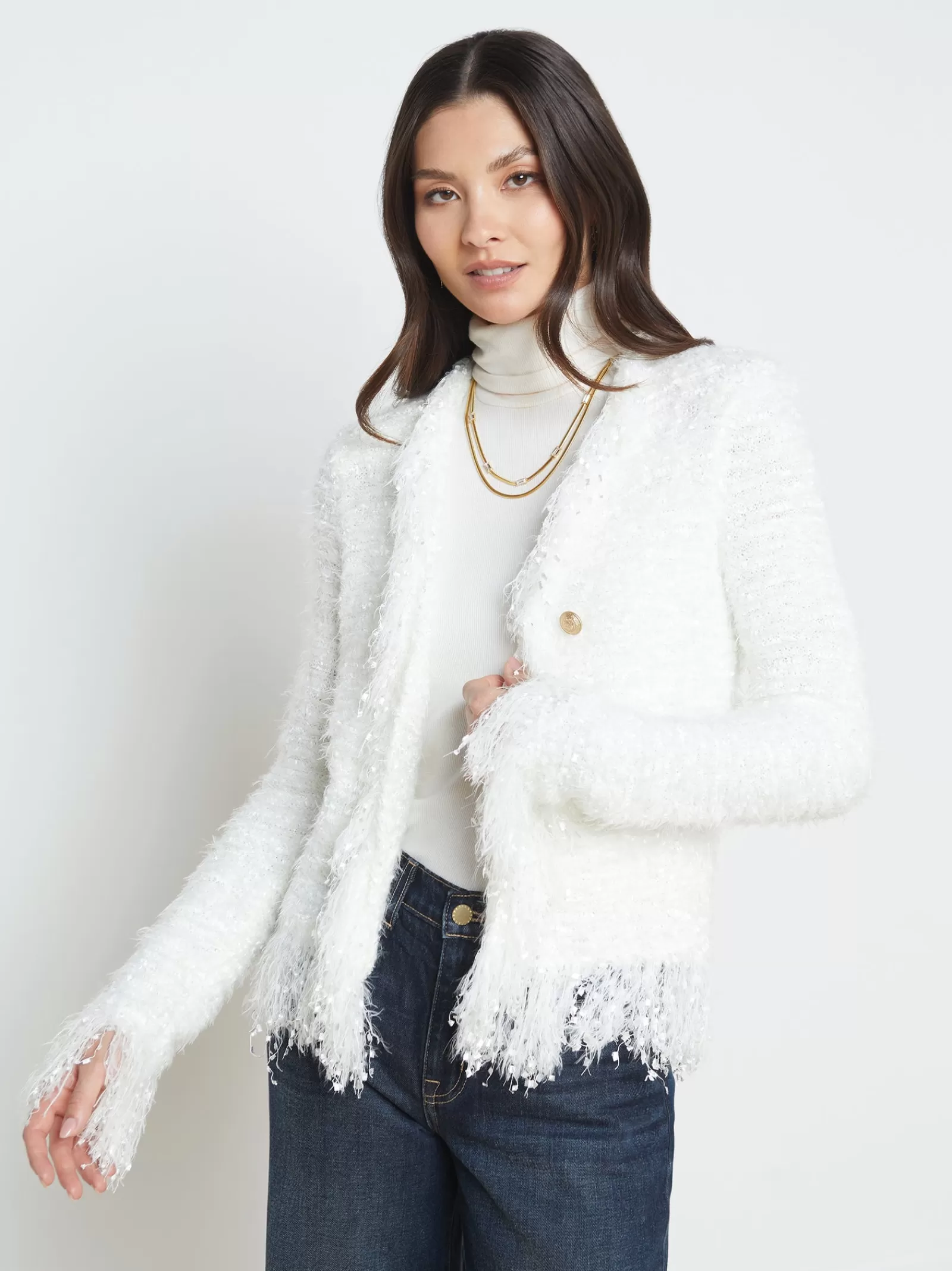 L'AGENCE Azure Fringe Cardigan Blazer< Nouveau Whites | Online Exclusives