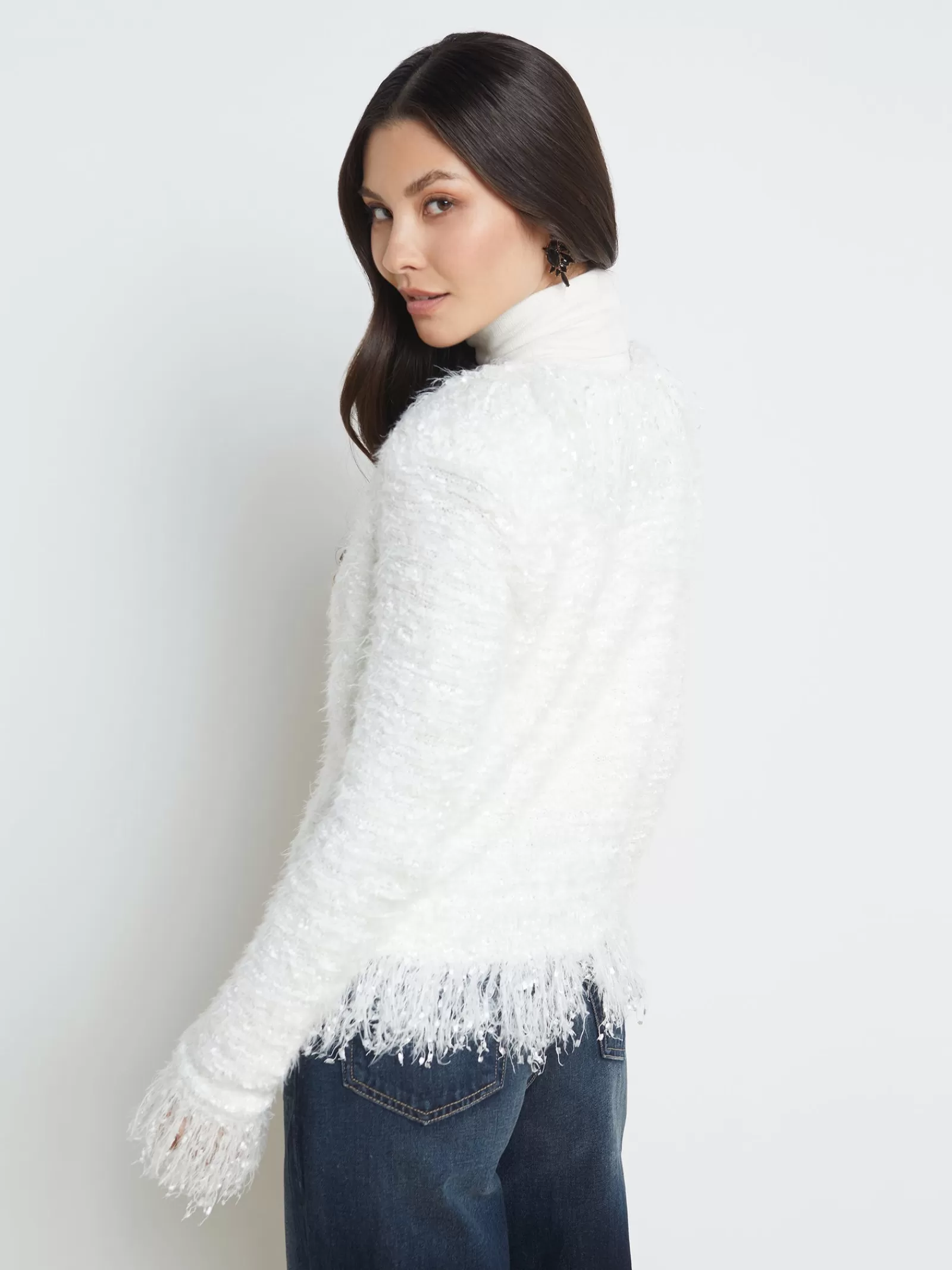 L'AGENCE Azure Fringe Cardigan Blazer< Nouveau Whites | Online Exclusives