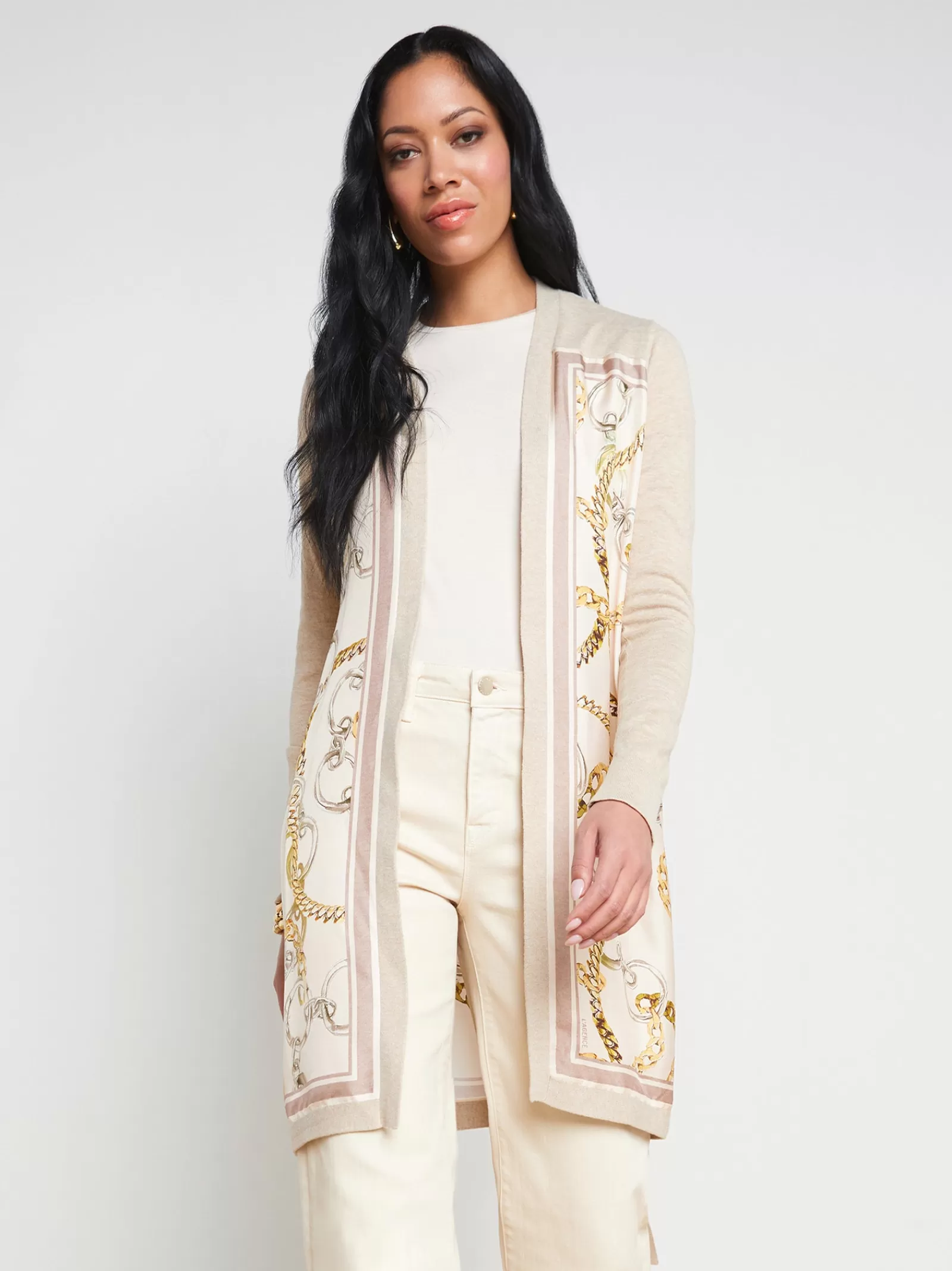 L'AGENCE Beverly Silk Panel Cardigan< Print Edition | Spring Collection