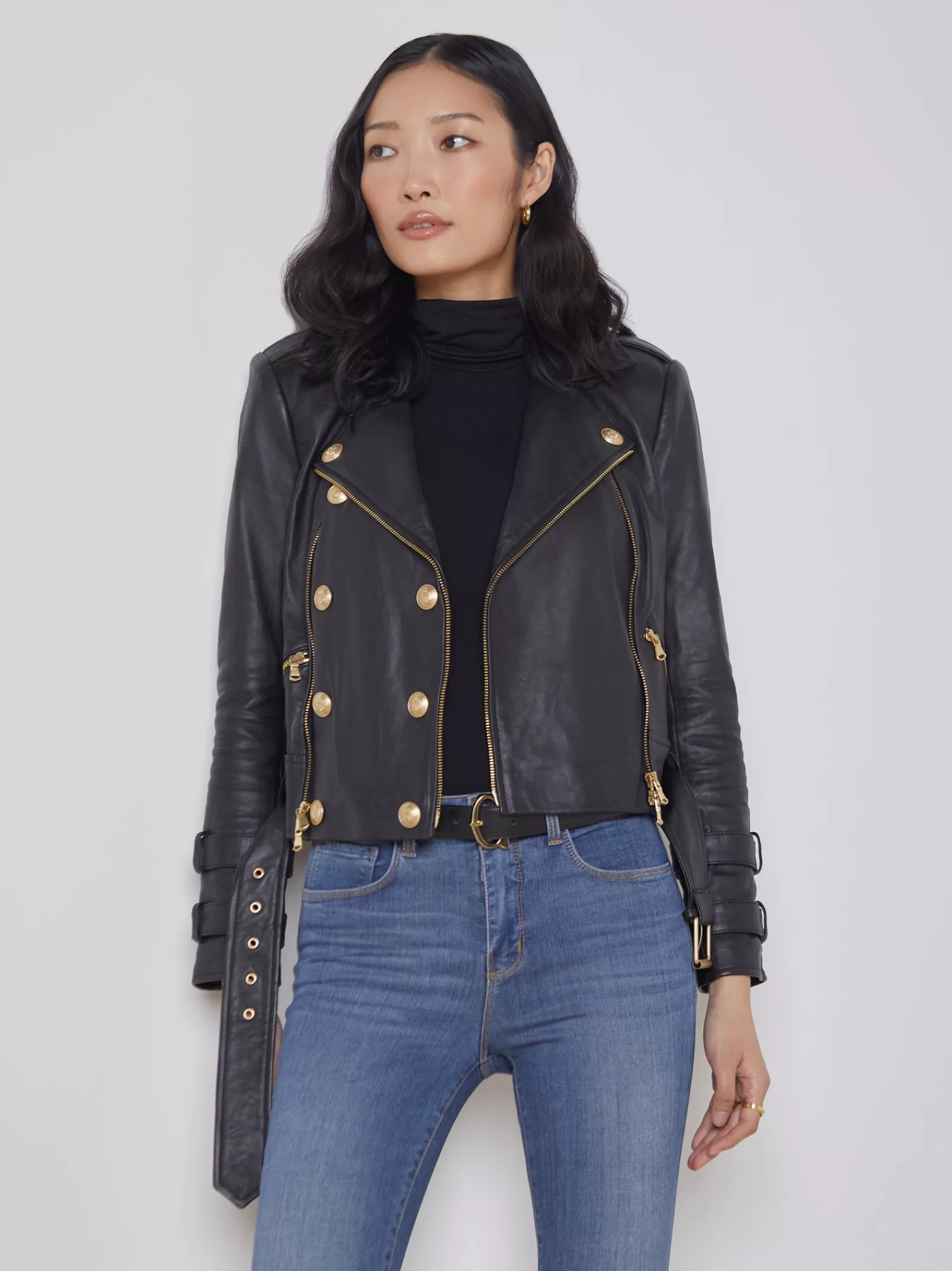 L'AGENCE Billie Belted Leather Jacket< All Things Black | Leather