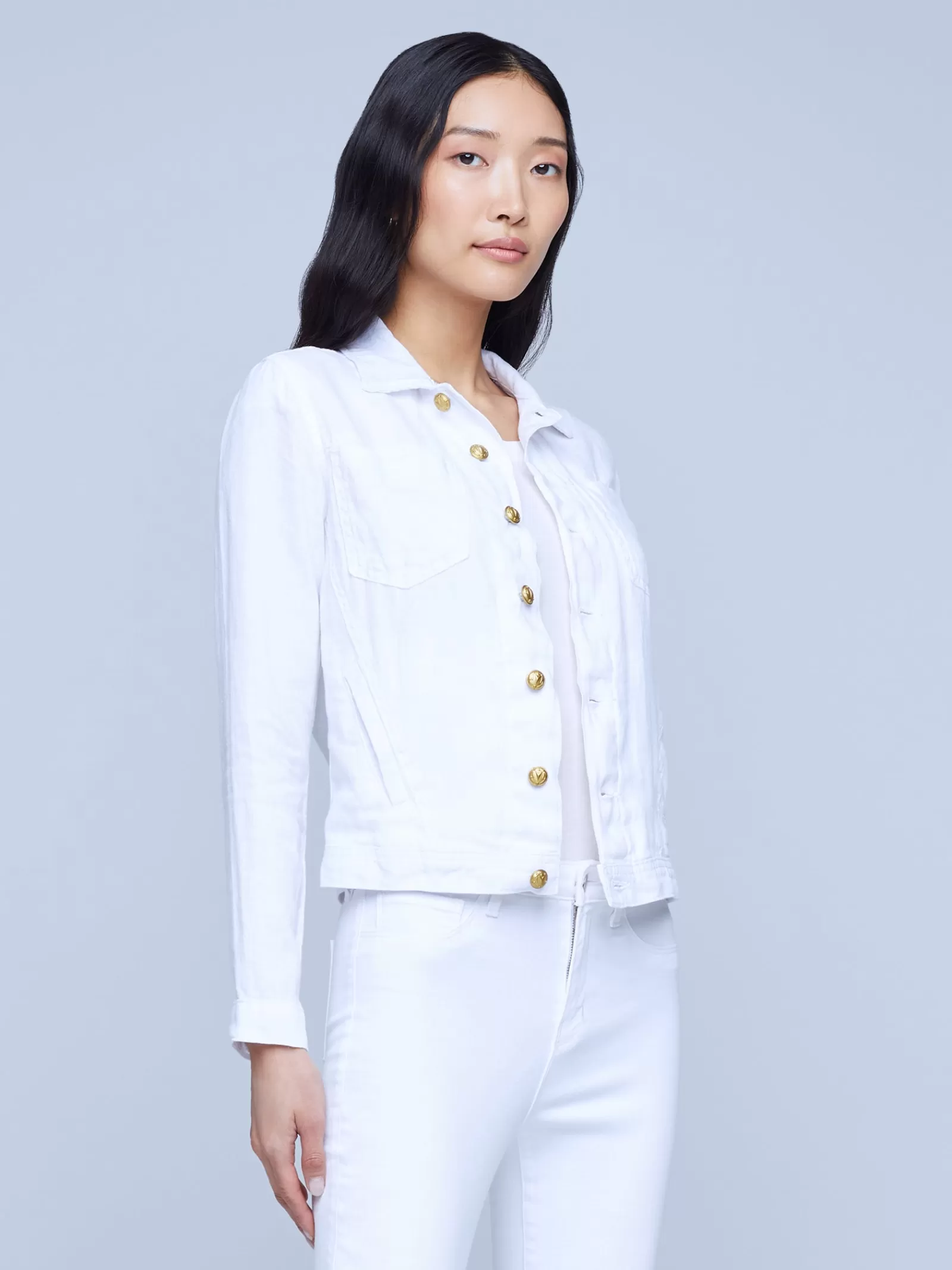 L'AGENCE Celine Linen Jacket< Nouveau Whites | Denim Jackets