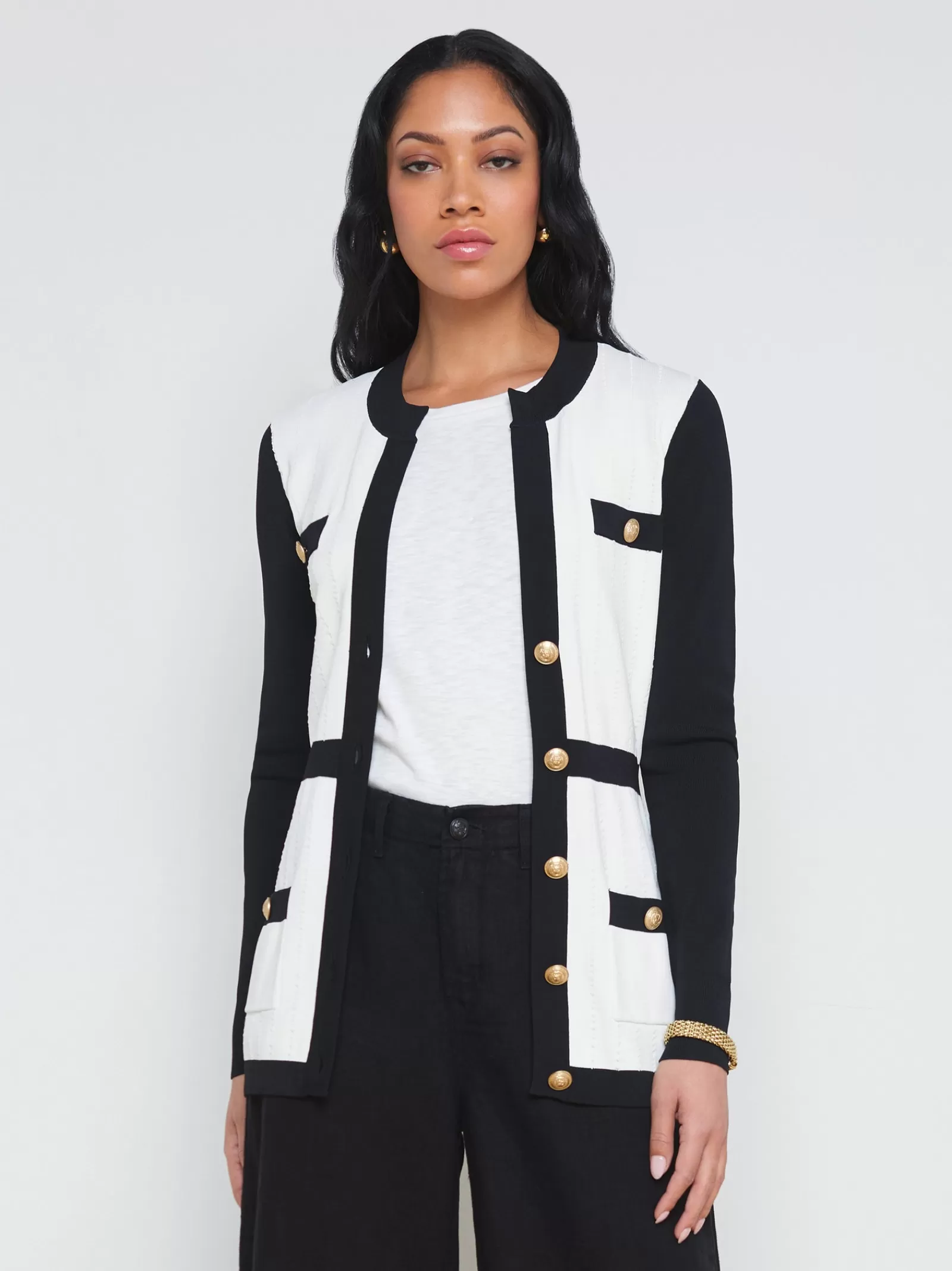 L'AGENCE Clover Contrast-Trim Cardigan< Spring Collection | Knitwear