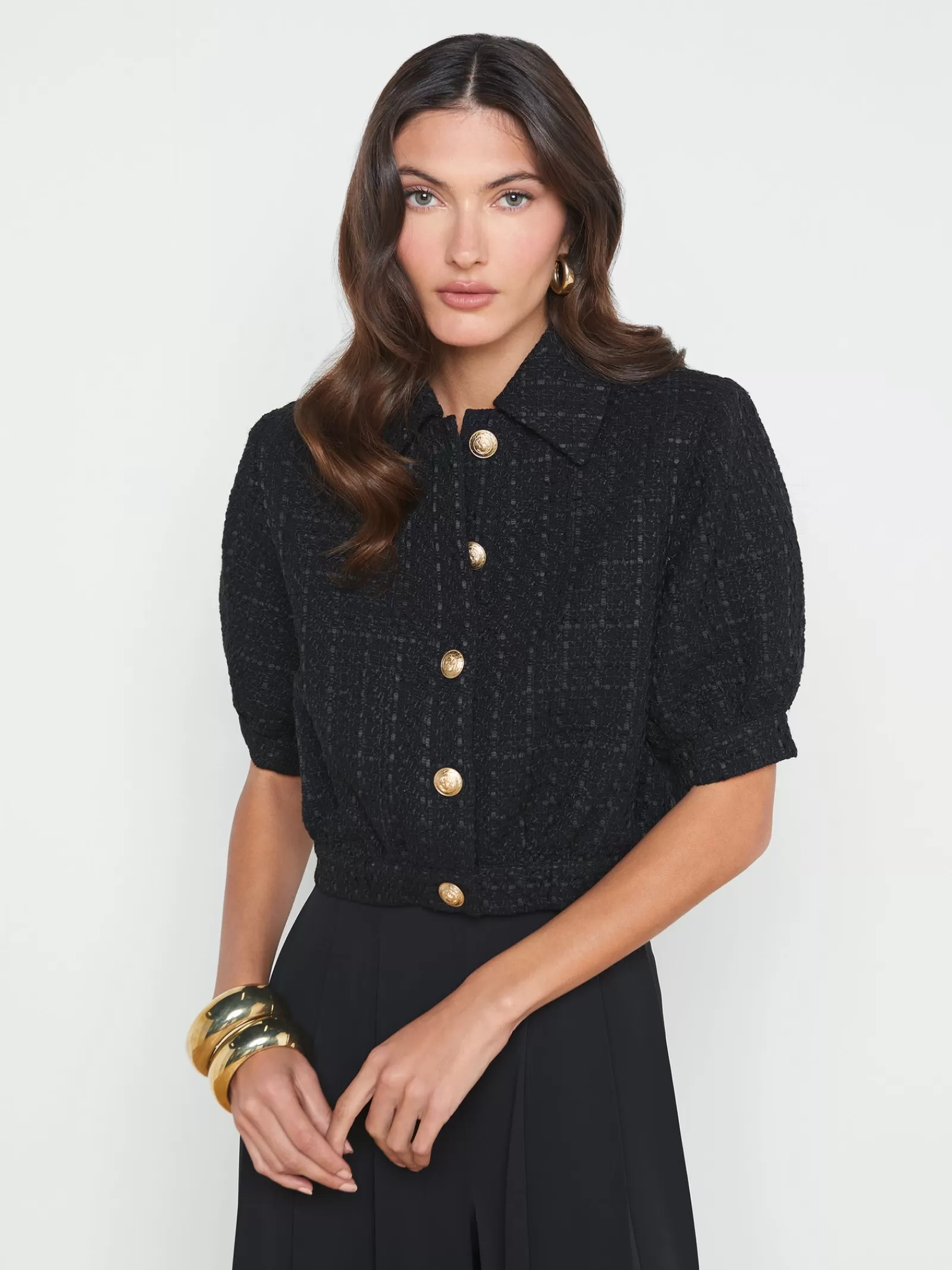 L'AGENCE Cove Cropped Tweed Jacket< All Things Black | Spring Collection