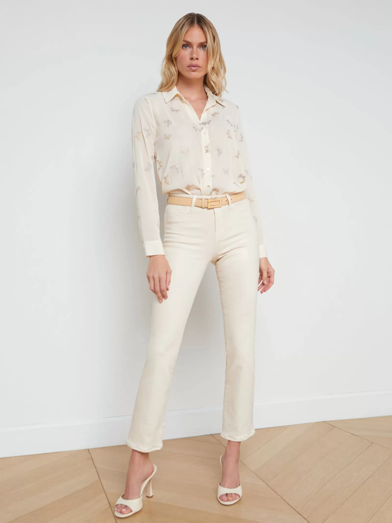 L'AGENCE Ginny Coated Straight-Leg Back Zip Jean< Spring Collection | Petite