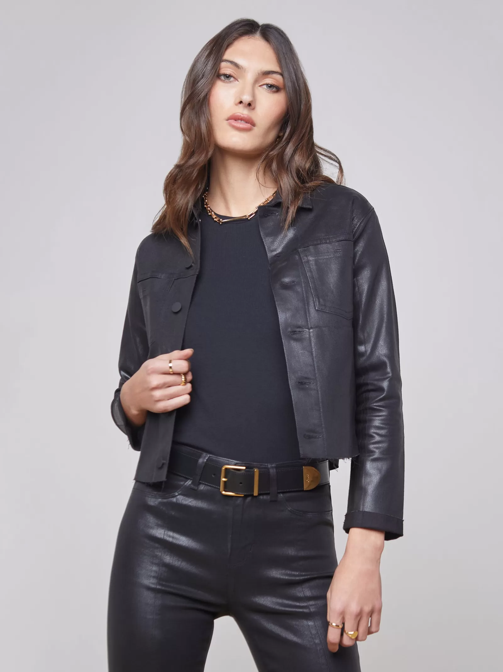 L'AGENCE Janelle Coated Jacket< All Things Black | Back in Stock