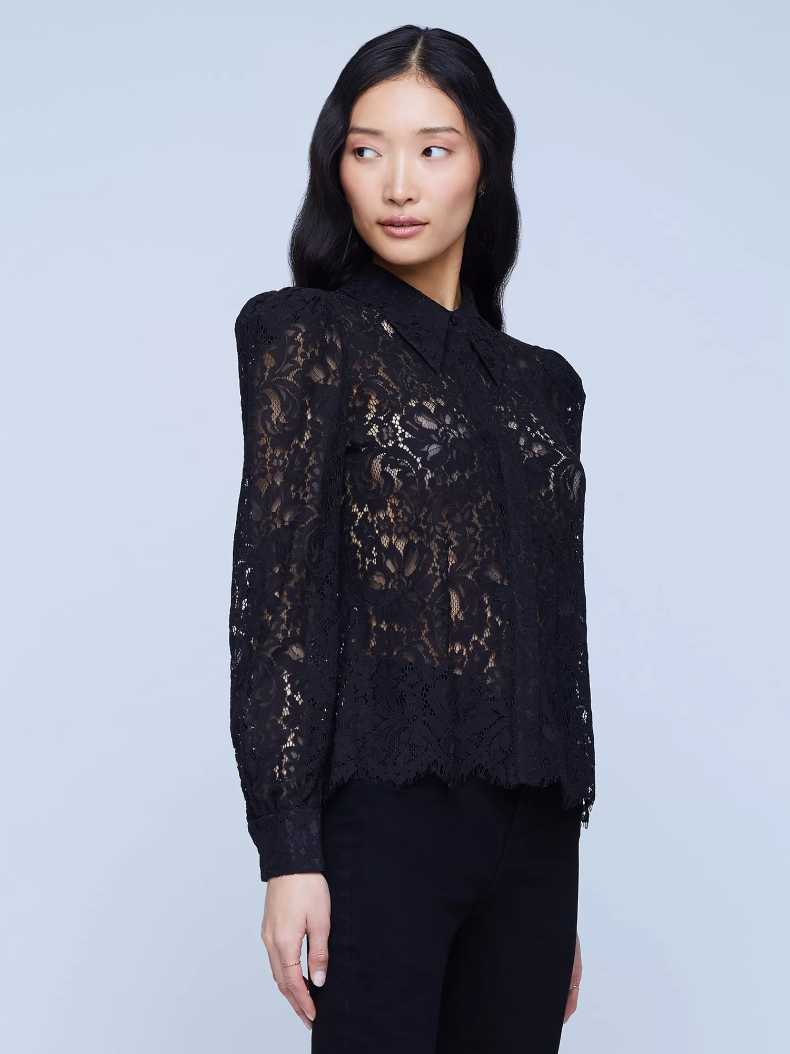 L'AGENCE Jenica Lace Blouse< All Things Black | Essentials