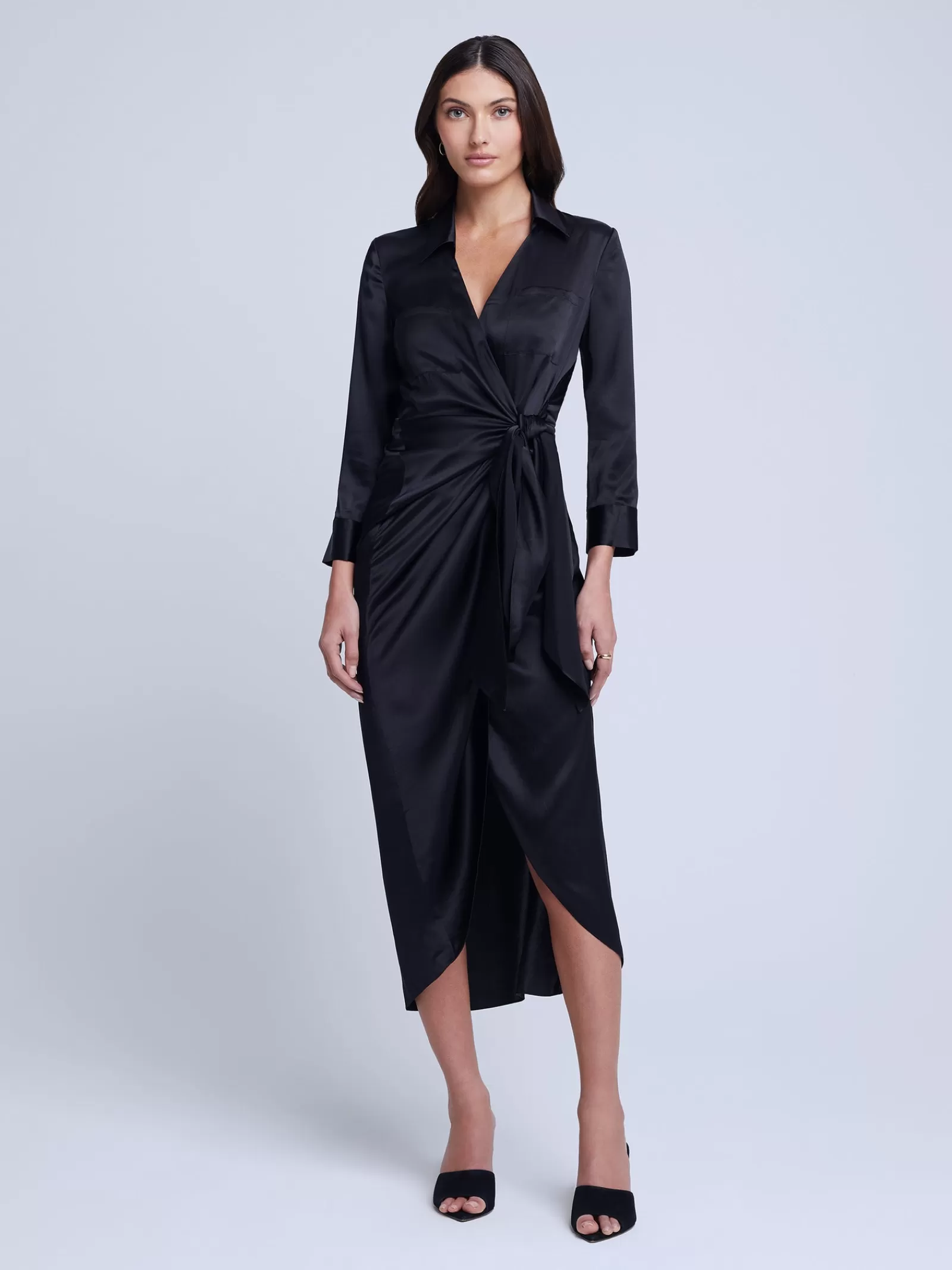 L'AGENCE Kadi Silk Wrap Dress< All Things Black | Silks