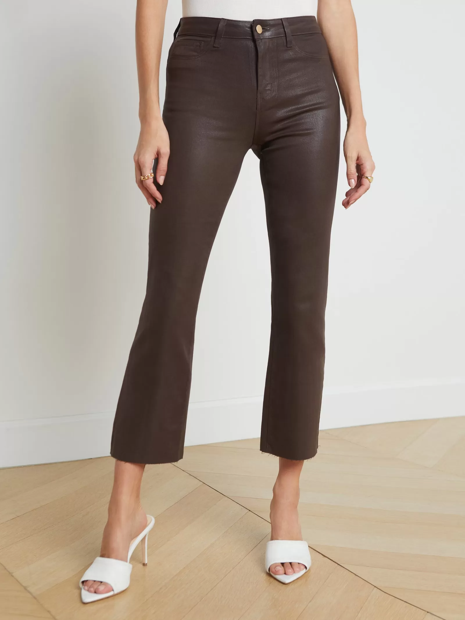 L'AGENCE Kendra Coated Cropped Flare Jean< Petite | Flare & Bootcut