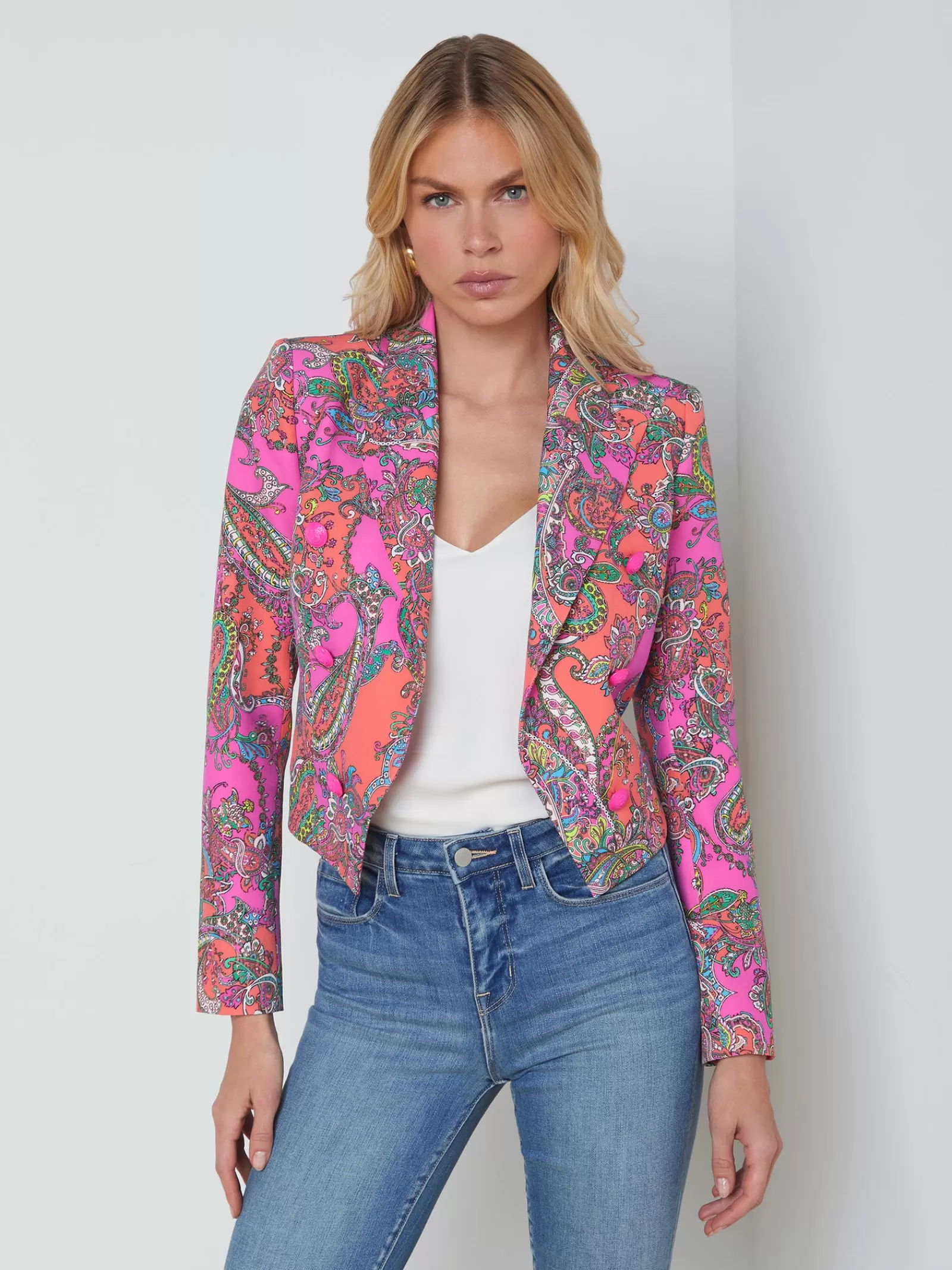 L'AGENCE Lila Open-Front Blazer< Print Edition | Spring Collection