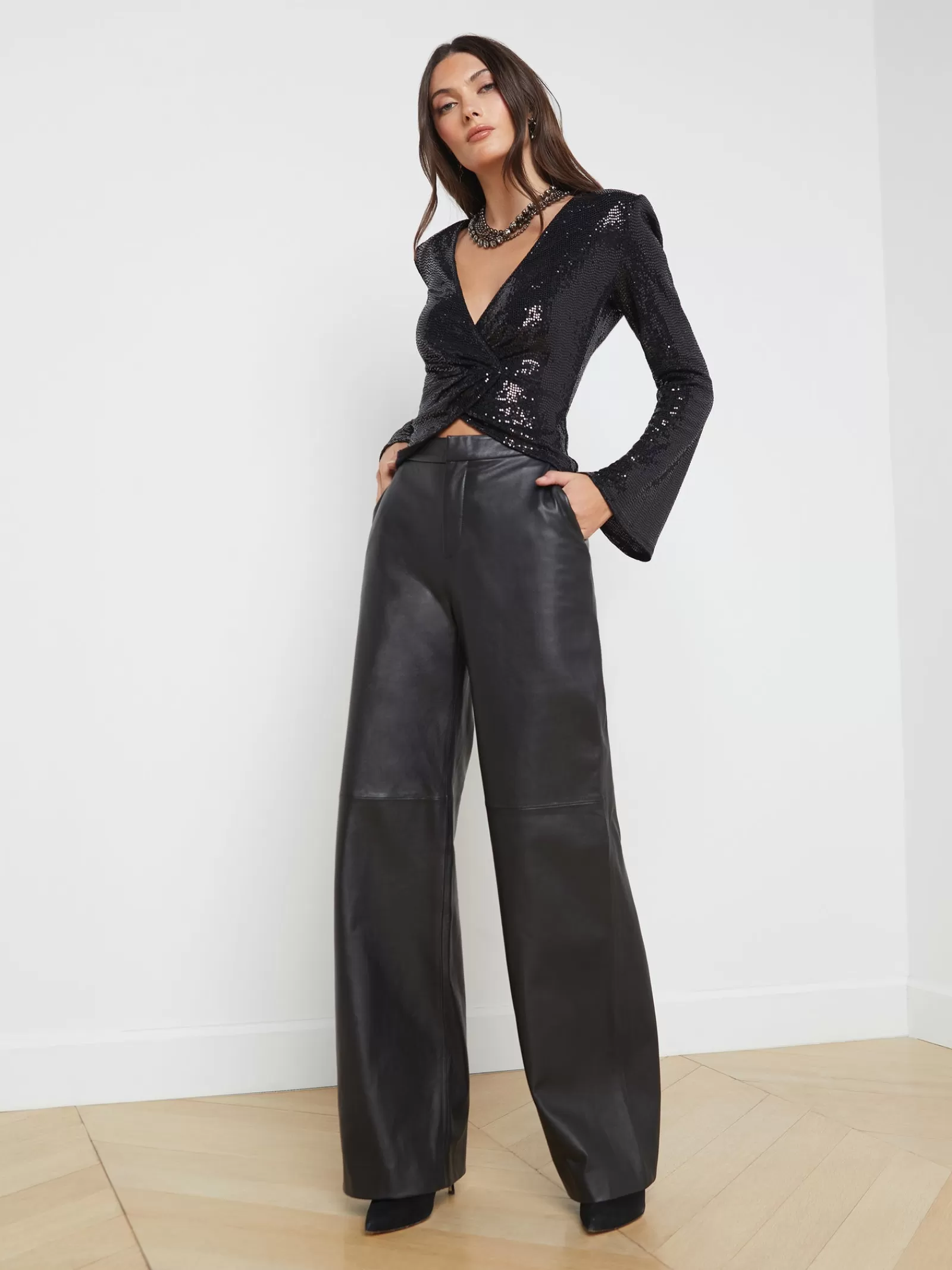 L'AGENCE Livvy Leather Straight-Leg Trouser< All Things Black | Leather