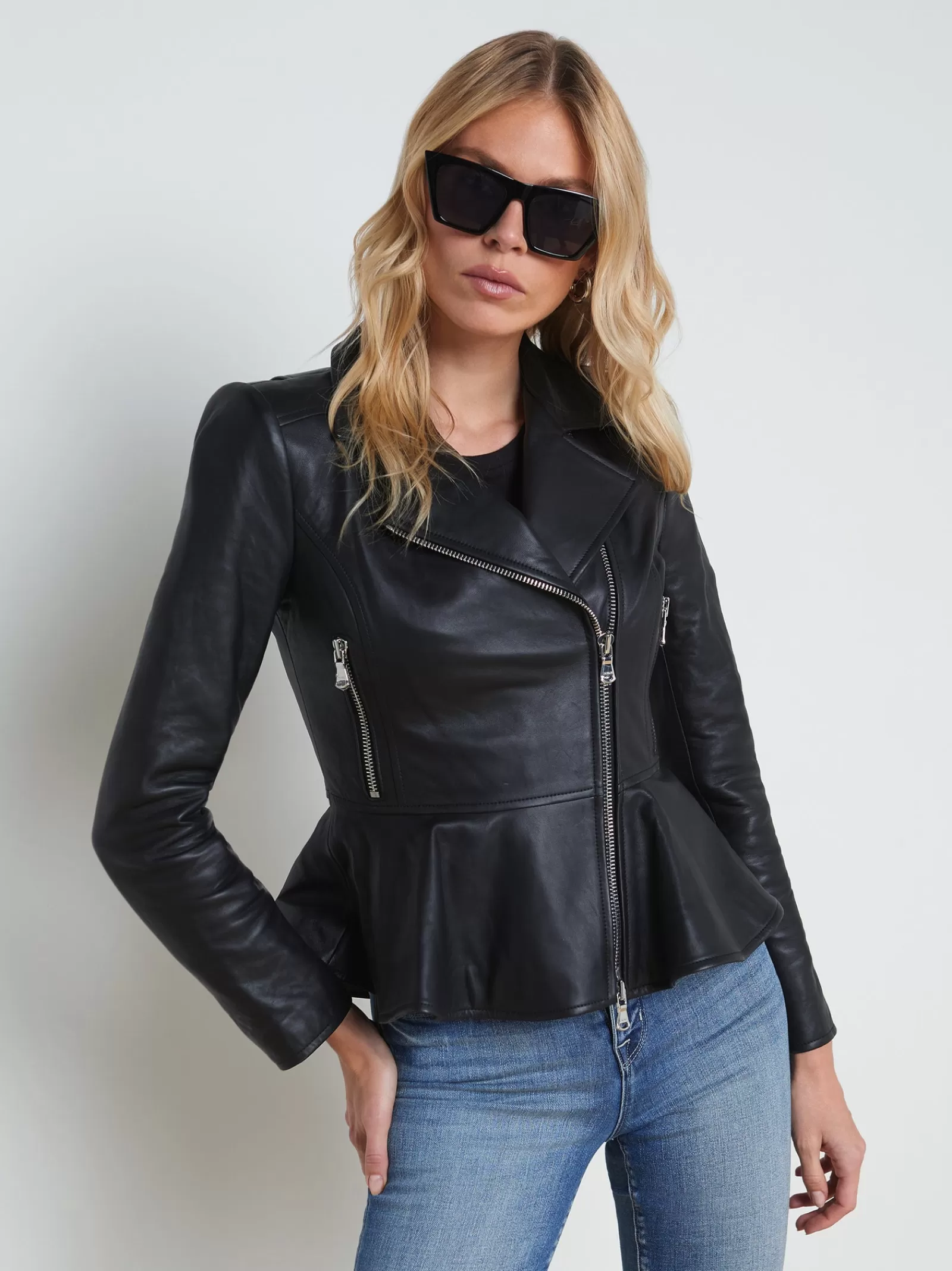 L'AGENCE Lyric Leather Peplum Jacket< All Things Black | Spring Collection