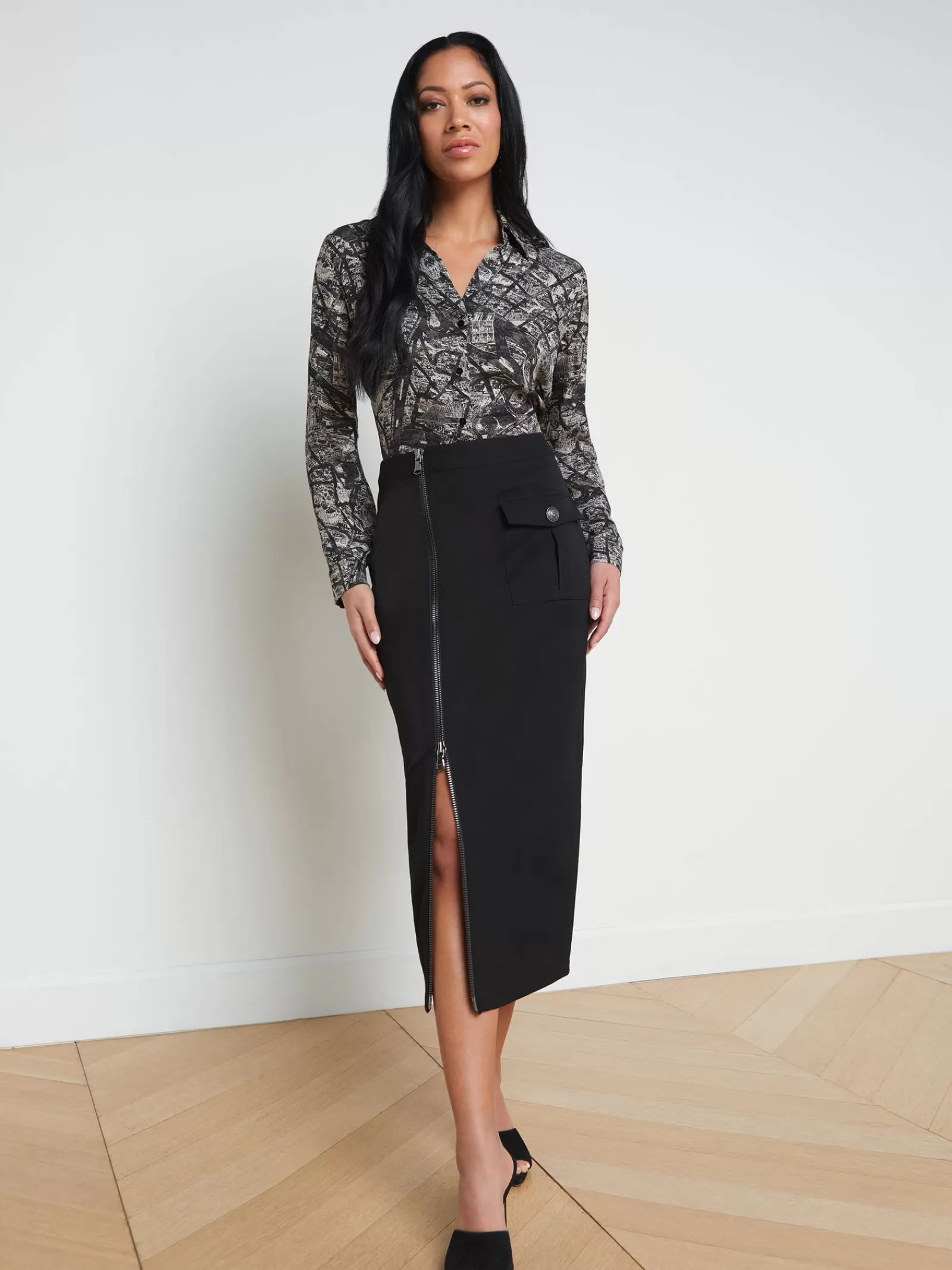 L'AGENCE Maverick Zippered Pencil Skirt< All Things Black | Spring Collection