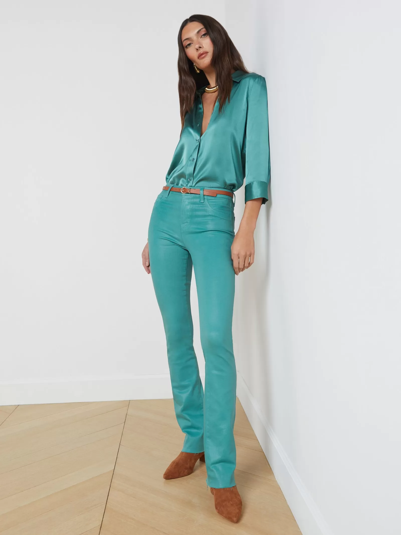 L'AGENCE Ruth Coated Straight-Leg Jean< Back in Stock | Resort Collection